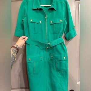 Sharagano Green Belted Utility Dress